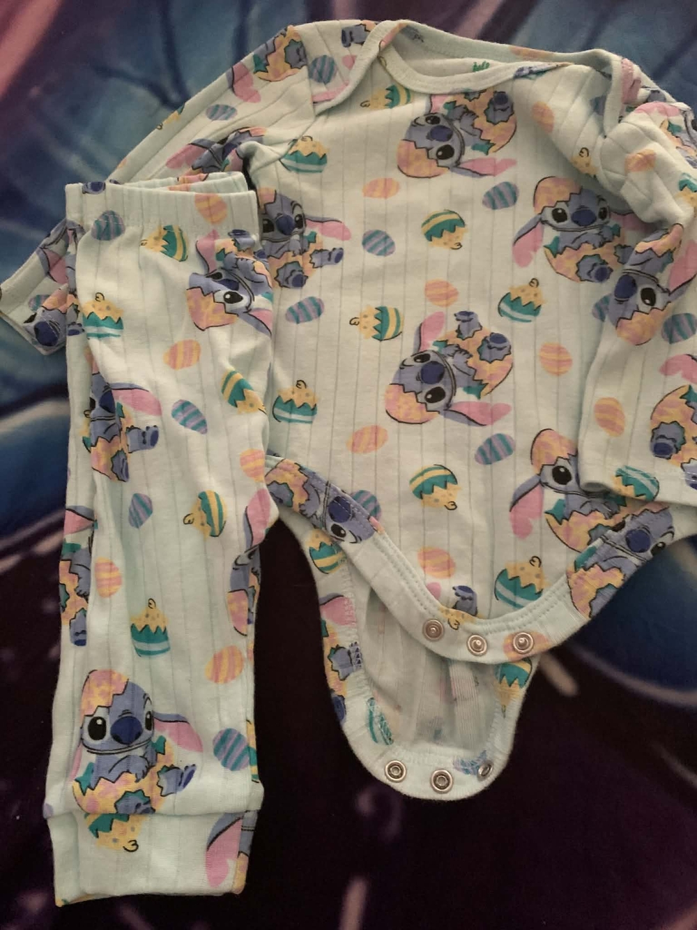 Disney Light Mint One-Piece Bodysuit with Pastel Cartoon Print
